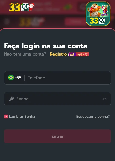 Interface de login rápido em app 33cc para VIPs